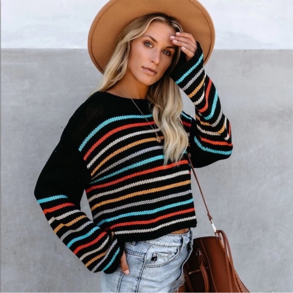 Black Multicolor Striped Sweater | Medium/Large